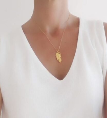 collier plume acier