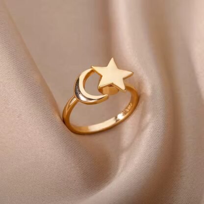 bague lune etoile acier inoxydable