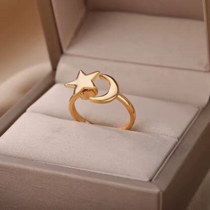 bague lune etoile acier inoxydable