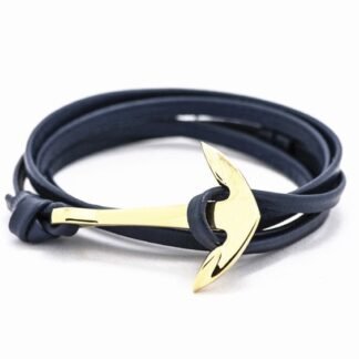 bracelet ancre cuir bleu