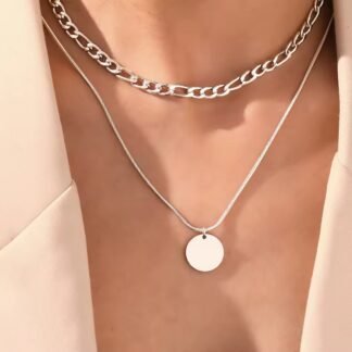 collier ras du cou avec medaille en acier inoxydable