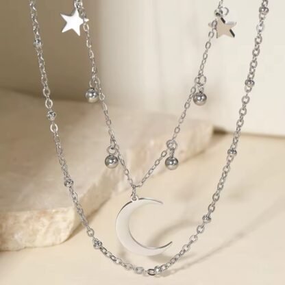 collier lune etoile acier inoxydable