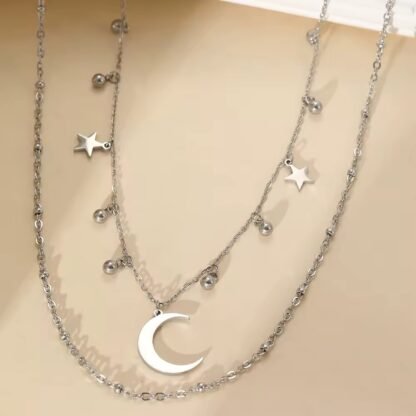 collier lune etoile acier inoxydable