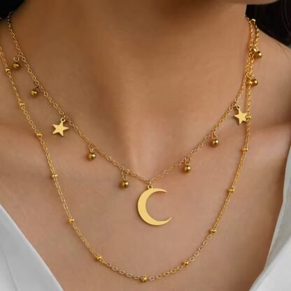 collier lune etoile acier inoxydable