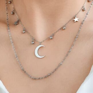 collier lune etoile acier inoxydable