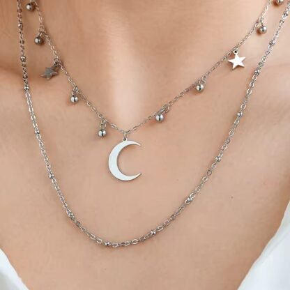 collier lune etoile acier inoxydable