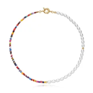 Collier ras du cou perles multicolore