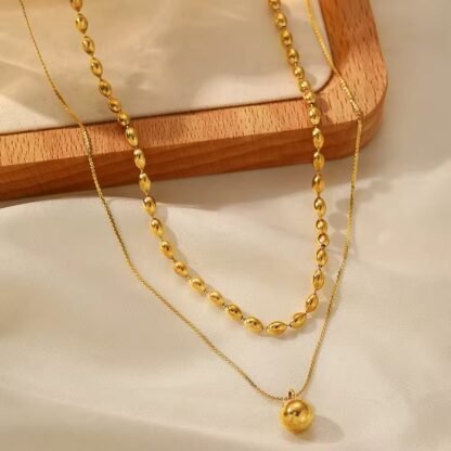 collier double rang plaque or