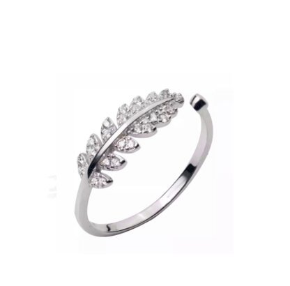 bague feuille argent zircon