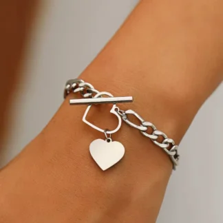 bracelet coeur pour femme en acier inoxydable