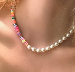 Collier perle fantaisie multicolore