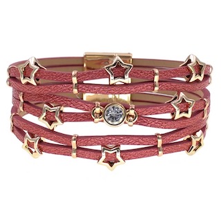 bracelet multi tours cuir rouge