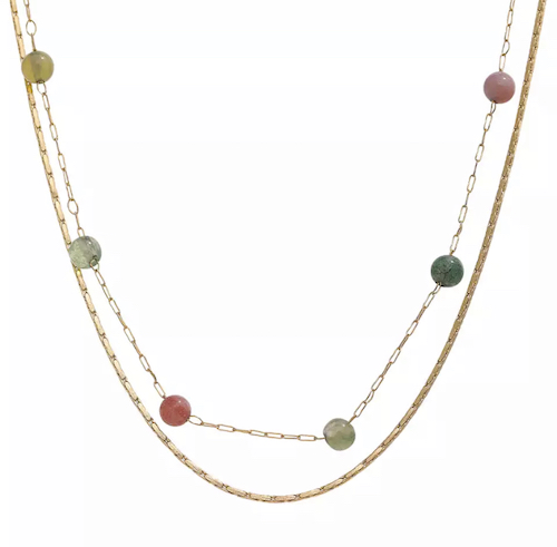 collier deux rangs perles multicolore