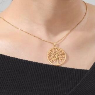 collier pendentif rond arbre de vie