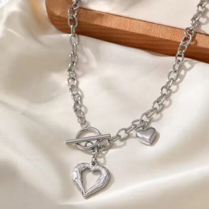 collier chaine gros maillon avec coeur