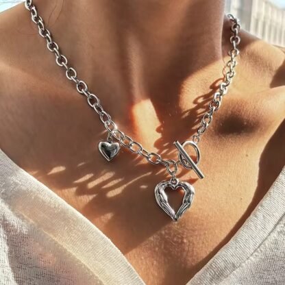 collier chaine gros maillon avec coeur