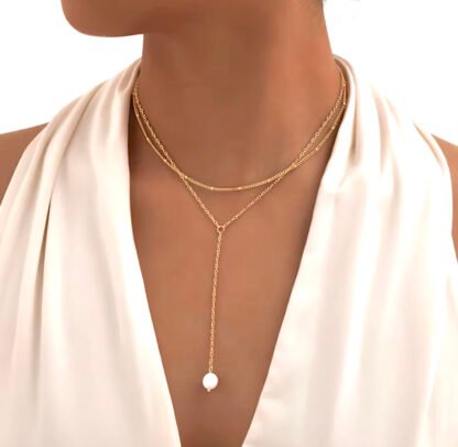 collier en forme de Y avec perle