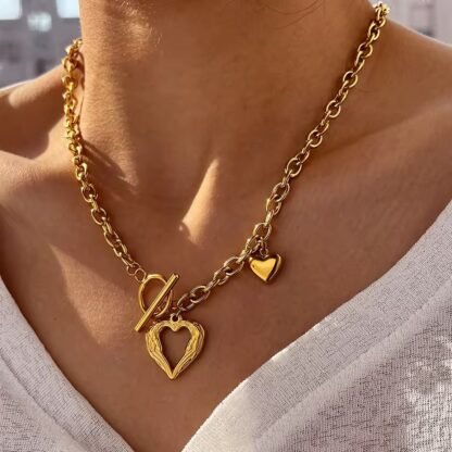 collier chaine gros maillon avec coeur