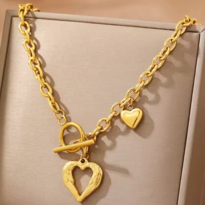 collier chaine gros maillon avec coeur