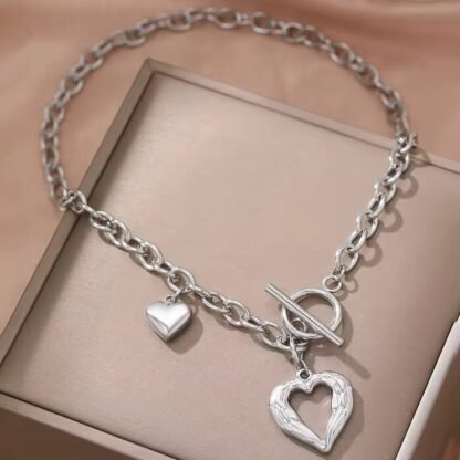 collier chaine gros maillon avec coeur