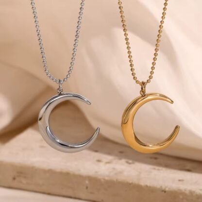 collier pendentif lune en acier inoxydable