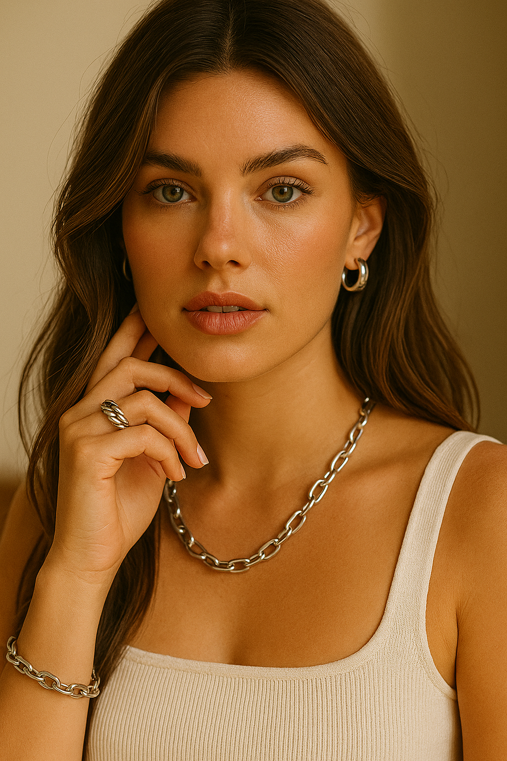 femme avec bijoux en acier inoxydable